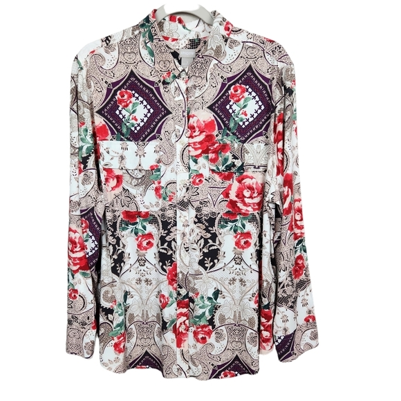 Chico's Silky Soft Floral Charm Easy Shirt Roses Modal Blend Women's Size XL - Picture 2 of 8